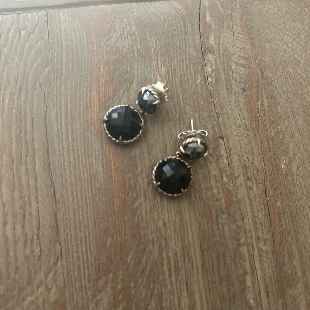 David Yurman Chatelaine Double-Drop Earrings with Black Onyx and Hematine.